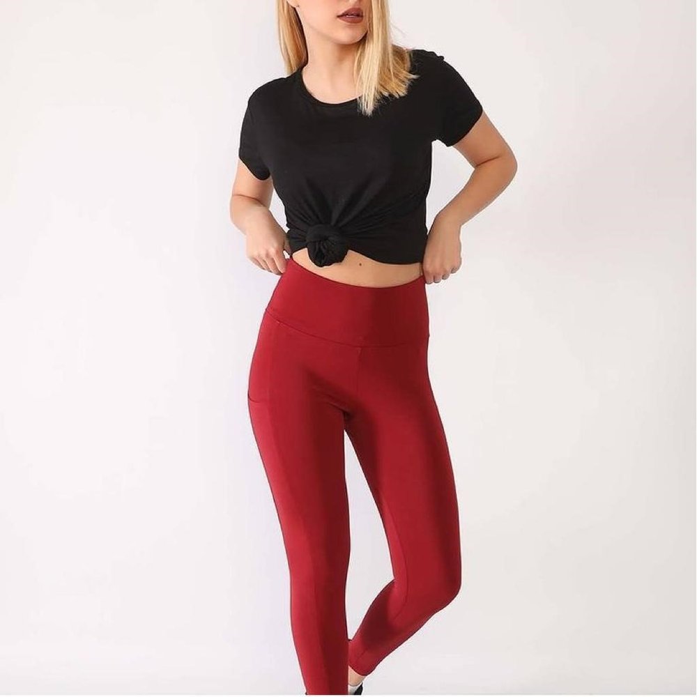 CM Fashion Womens Leggings, With Pockets--Burgundy